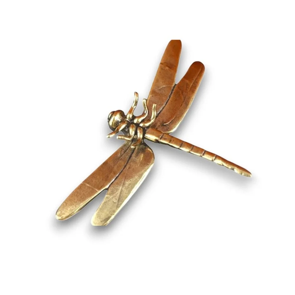 Vintage Gold Dragonfly Metal Insect Figurine Retro Brass Bug Dragonfly Art 3''
